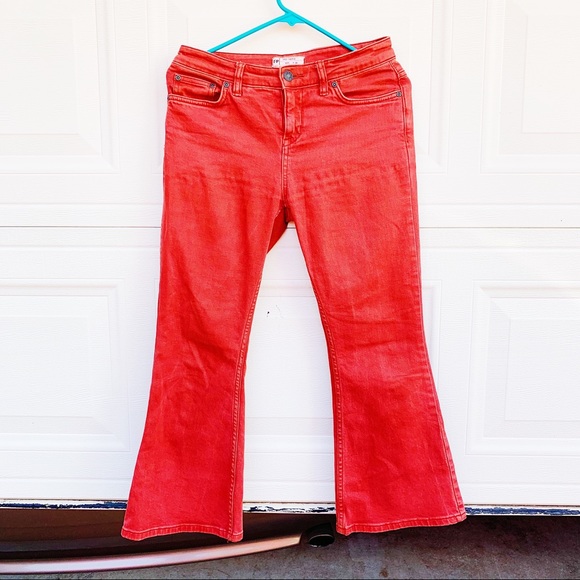 Red Free People Crop Flare Jeans - Picture 2 of 4